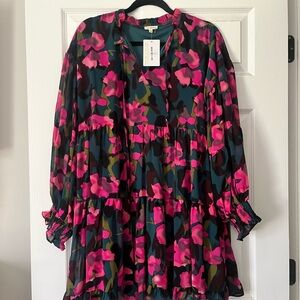 Jodifl Teal Floral Ruffle Dress